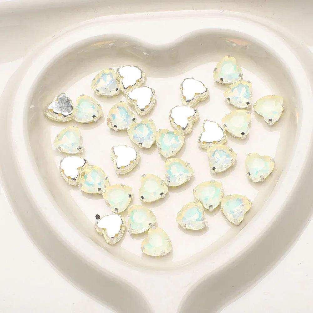 20Pcs 10mm Crystal Glass Love Heart Gems Beads Silver Claw Rhinestone Crafts Jewelry DIY Making Handmade Garment Accessories