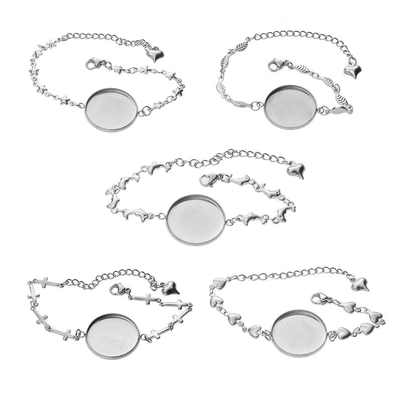 5pcs Stainless Steel Bracelet Blank Base Round Cabochon Cameo Bezel  for Bangles DIY Jewelry Making Supplies