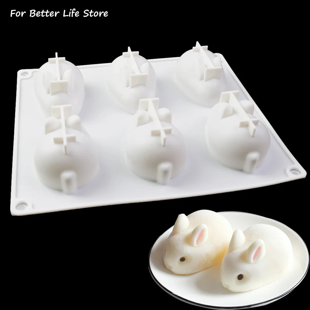 1Pc Silicone Rabbit 6 Grids Mousse Cake Mold Soap Making Tools Pastry Baking  Form for Plaster DIY Easy To Clean Odorless