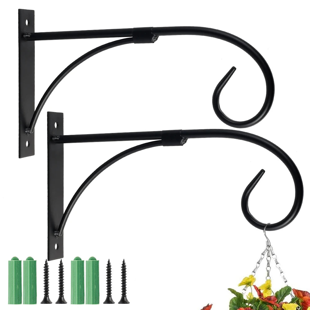 2Pcs Hanging Plant Hook Flower Pots Basket Holder Hanger Iron Art Garden Wall Bracket Pot rack Decorative rack Railing garden