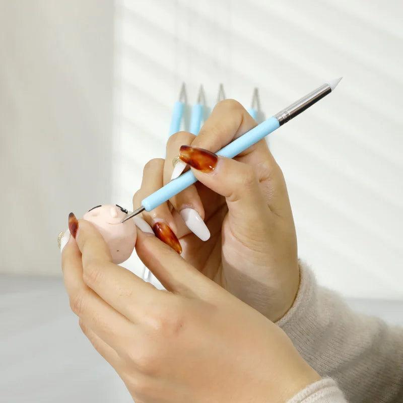5Pcs Indentation Silicone Pen Rubber Soft Pen, Ultra Light Clay Double Head Point Drill Pen Diy Polymer Clay Tool