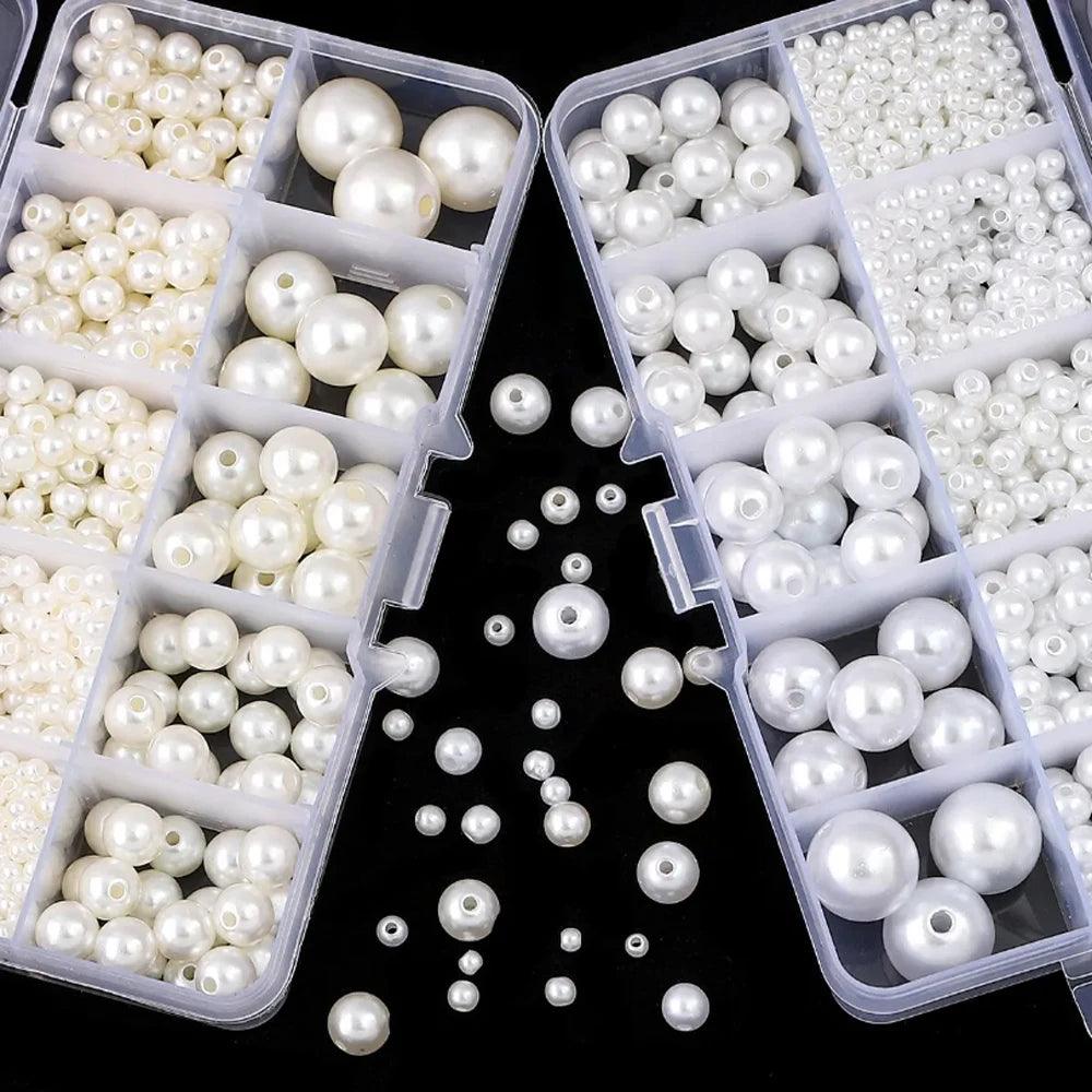 800pcs Faux Pearl Beads ABS Loose Round Beads Jewelry Craft Making White Beige DIY Clothing Beads Supplies Sewing Accessories