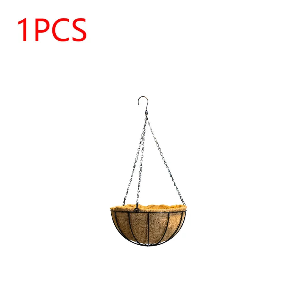 1-2Pcs 10 Inch Round Wire Plant Holder Metal Hanging Basket Coconut Liner Lining Plants Flower Garden Pot For Balcony Decoration