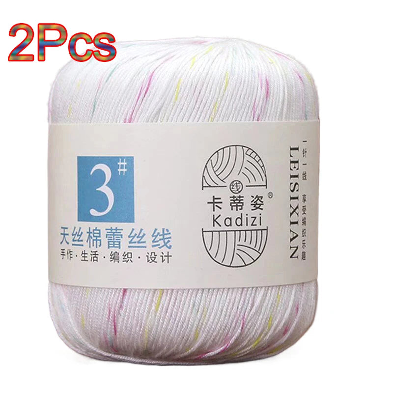 100% Mercerized Cotton Lace Yarn Threads for Crochet and Knitting - 2Pcs Embroidery Craft Set