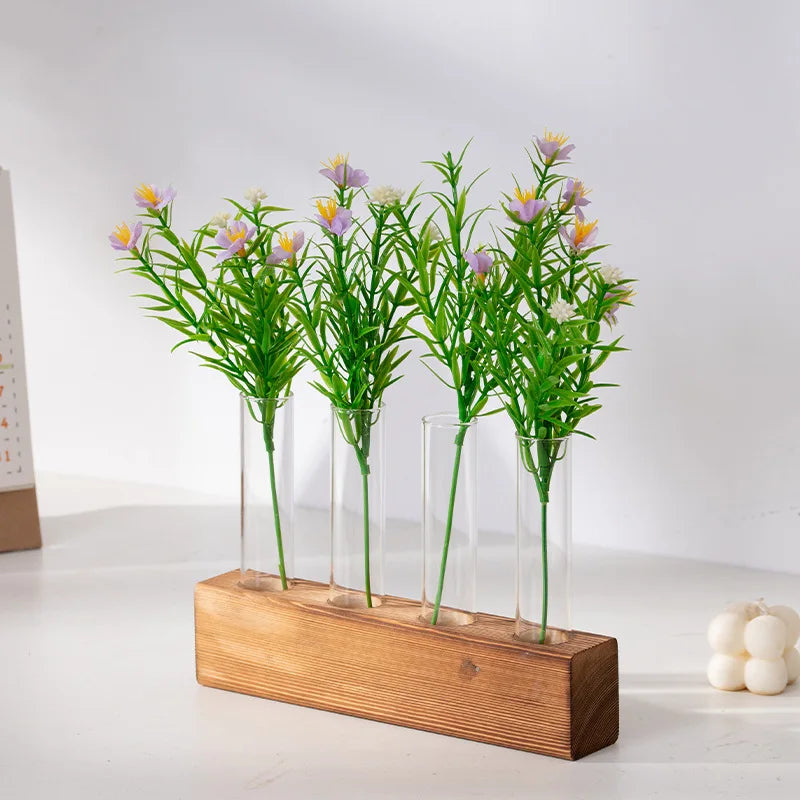 Exquisite Hydroponic Flower Vase, 5 Glass Cultivation Test Tubes, Elegant Gift, Plant Wooden Base Aquarium Indoor Decoration!