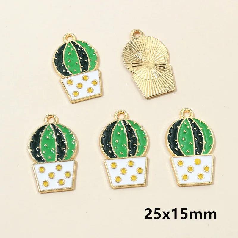 10pcs Enamel Cactus Flower Plant Charms Pendant for Jewelry Making Supplies Oil DIY Necklace Earrings Findings Accessories