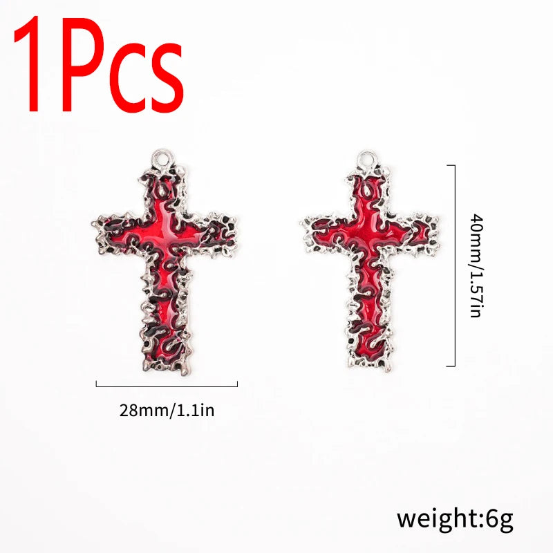 1Pc Mixed Gothic Jewelry Combination Imitation Enamel Irregular Cross and Coffin Cross Pendant Necklace Bracelet Earrings Jewel