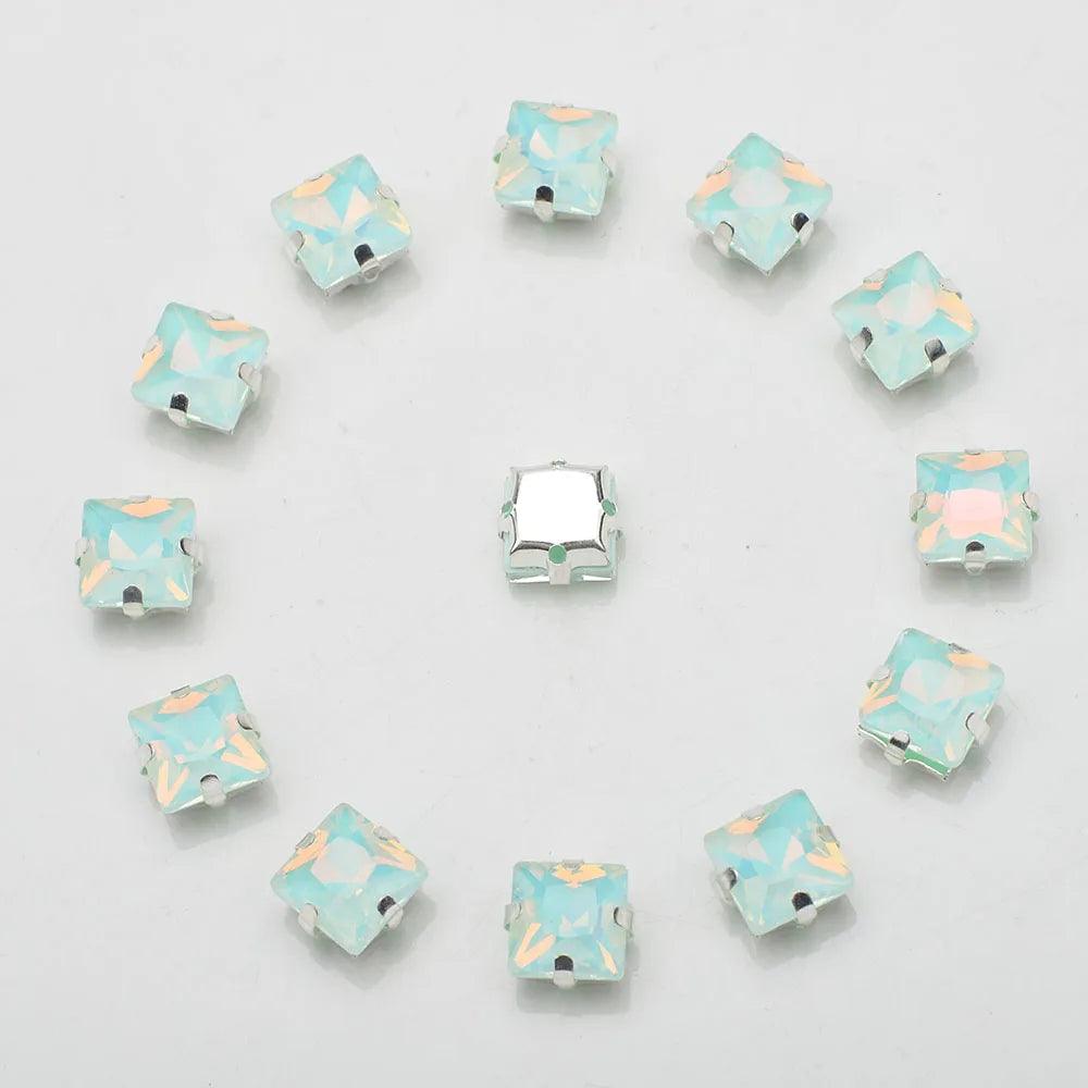 New 8MM 20pcs Square Crystal Buckle Four Hole Claw Drill Edge Hand Sewn Drill DIY Jewelry Accessories, Wedding Dress Materials