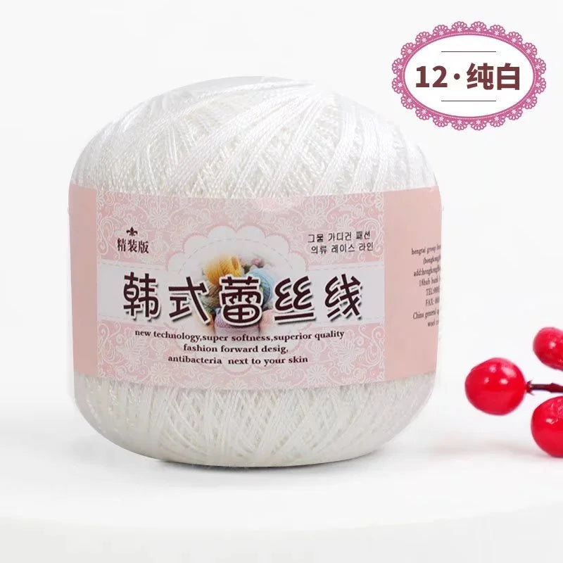 Pure Cotton Lace Crochet Thread No 8 Ice Silk 50g Yarn
