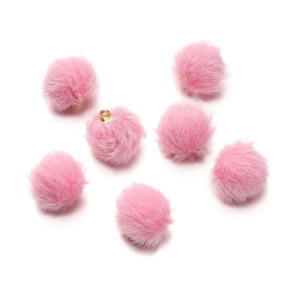 10pcs 17mm Plush Fur Covered Ball Beads Charms Pompom Beads Pendant for DIY Earring Bag Keychain Pendant Jewelry Making Supplies