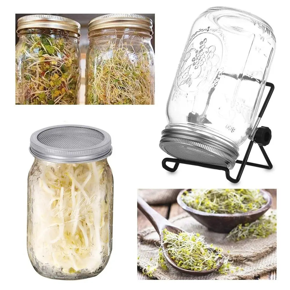 16/32oz Sprouting Jars with Screen Lids Sprouts Growing Kit Wide Mouth Mason Jar Seed Germination Kit Indoor Sprouter Set