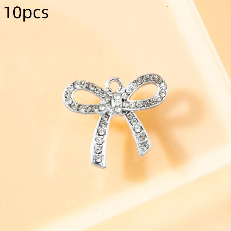 10pcsBow, diamond pendant, bracelet, female keychain, DIY pendant, alloy electroplated accessory, small accessory