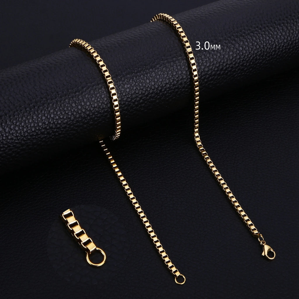 HIYEE 1.5 To 3 MM Thick Stainless Steel Box Chain Necklaces For Men And Women Jewelry Link Chokers With 18 To 24 Inches