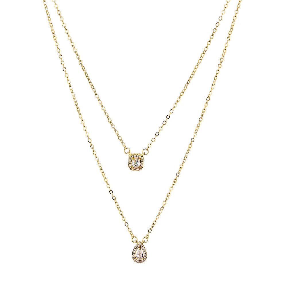 Luxury Silver-color AAA Zircon Choker Two-Layers Necklace Simple Shiny Pendants For Women Fine Jewelry