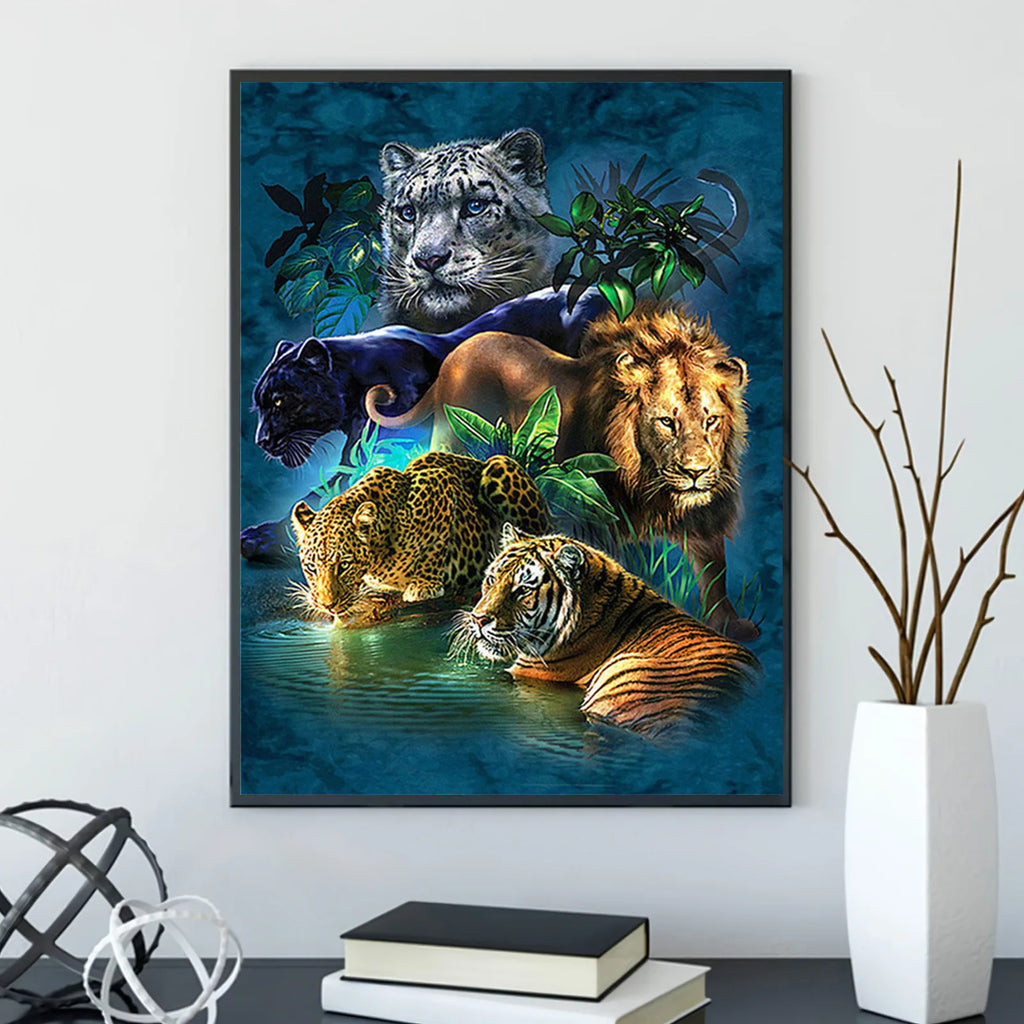 Tiger and Lion 5D DIY Diamond Painting Animal Diamond Embroidery Cross Stitch Set Full Rhinestone Mosaic Home Decoration Gift