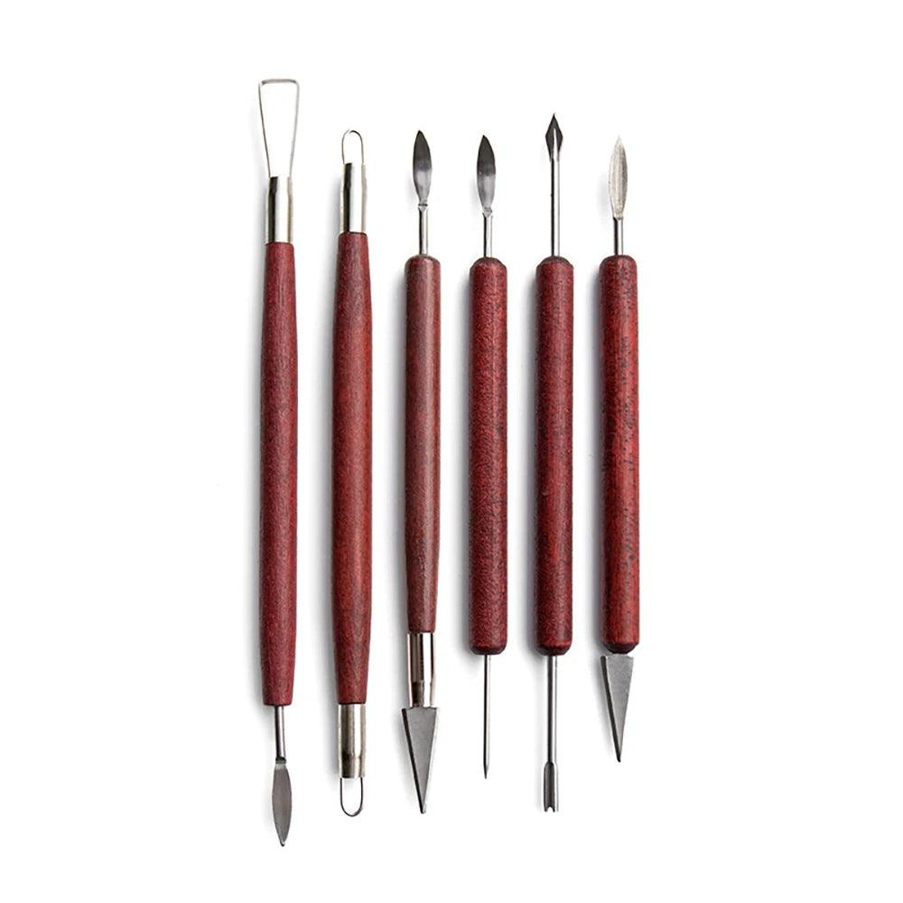 6Pcs Clay Tool Set DIY Stone Plastic Double Head Lace Knife Ceramic Red Wood Clay Carving Knife
