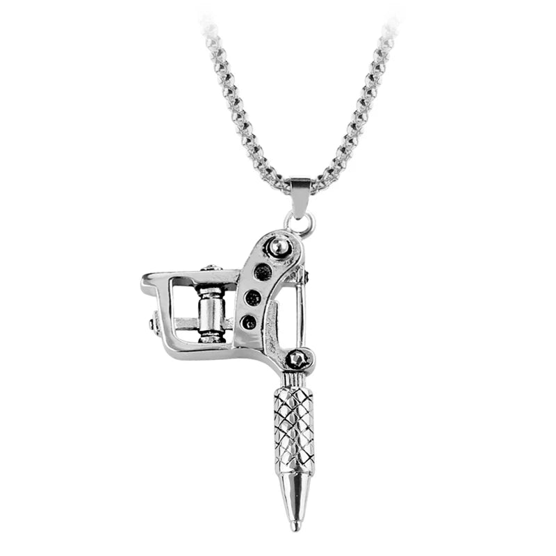 Creative Vintage Mini Tattoo Machine Necklace Punk Style Tattoo Gun Pendant Necklace Women Men Hip Hop Jewelry