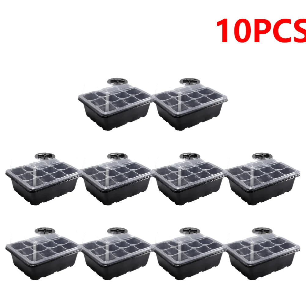10/1pcs Seedling Box Gardening Sowing Tray with Breathable Clear Cover Seeds Germination Nursery Pot 12Holes Plant Seed Grow Box