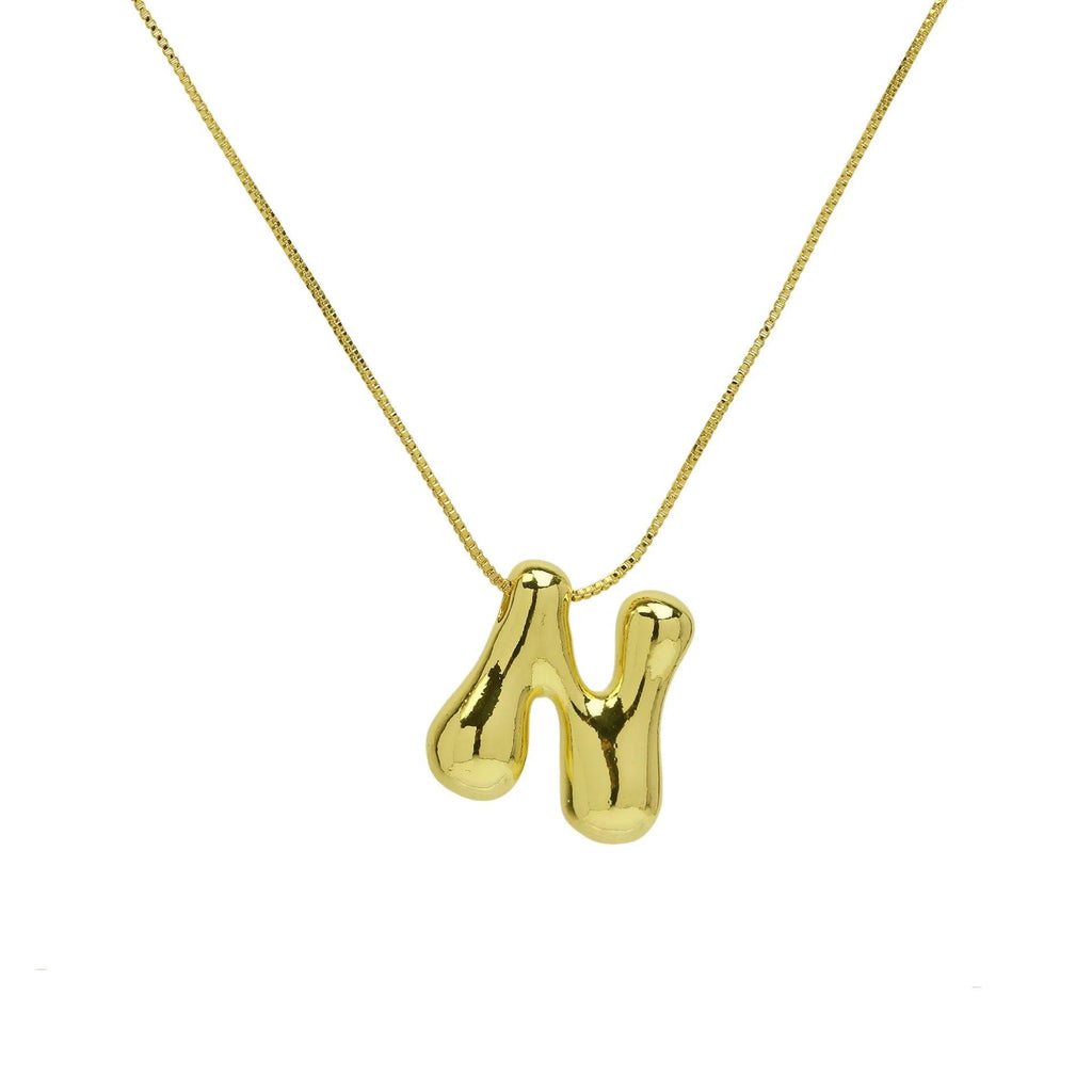 Trendy Gold Plated 18K Chunky Balloon Bubble Initial Letters Pendant Stainless Steel Choker Necklaces for Women Customized Chain