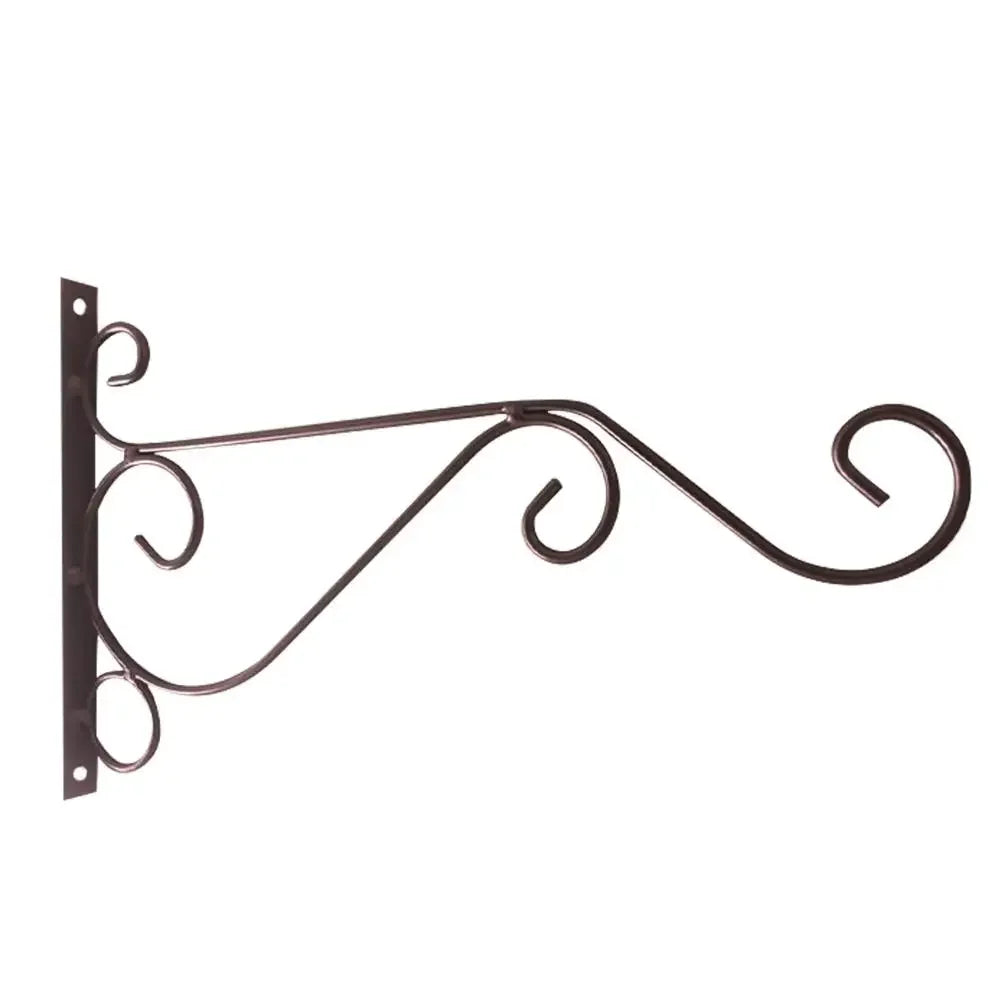 Bird Pattern Flower Basket Holder Wall Mounted Metal Bracket Hanger Rustic Style Wide Base for Outdoor Indoor Garden Yard Street