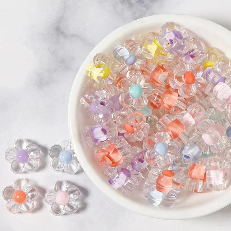 100pcs 12mm Sunflower Acrylic Beads Matte Transparent Mixed Color Spacer Beads Handmade Clipbook Bracelets Earrings Summer Jewel