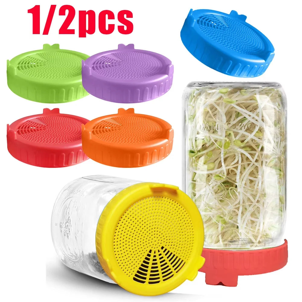 1-2PCS Sprouting Lid Seed Growing Fermentation Vegetable Sealing Lids Wide Mouth Sprout Germination Mason Jars Sprout Lids