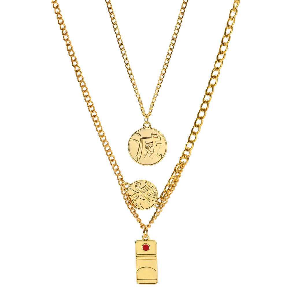 Anime Demon Slayer Kimetsu No Yaiba Necklace Kamado Tanjirou Cosplay Pendant Double Layer Chain Choker Manga Jewelry