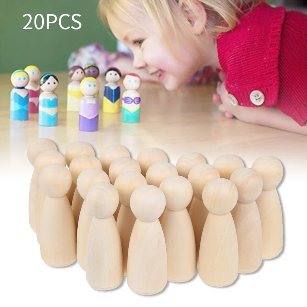 20/40PCS Wooden Peg Dolls Unfinished Unpainted Peg Doll Bodies Natural Wood For Kids Painting DIY Art Craft Projects Party Decor