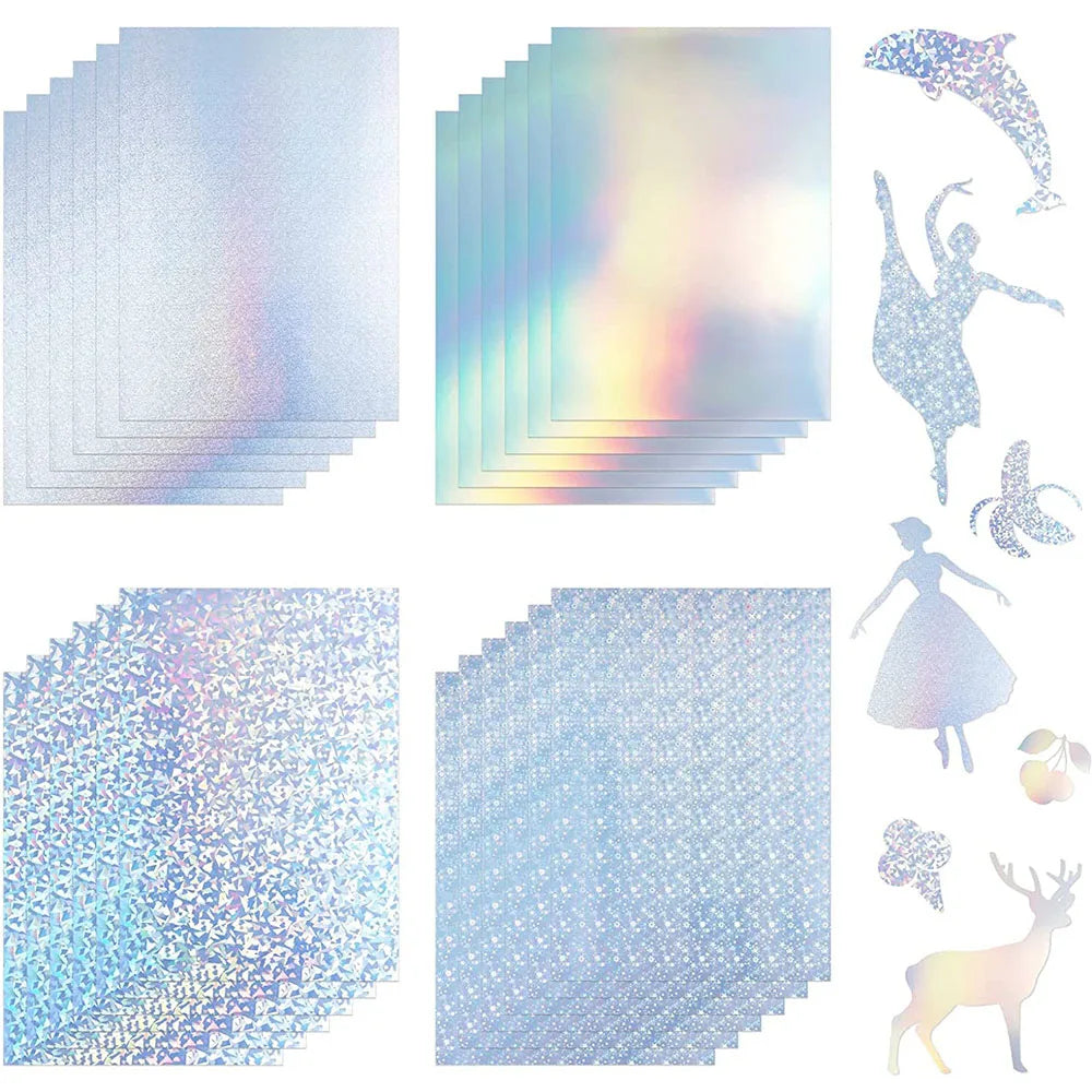 10pcs Vinyl Self Adhesive Stickers Iridescent Holographic Waterproof Multiple Patterns DIY Book Gifts Bag Label and Scrapbook A4