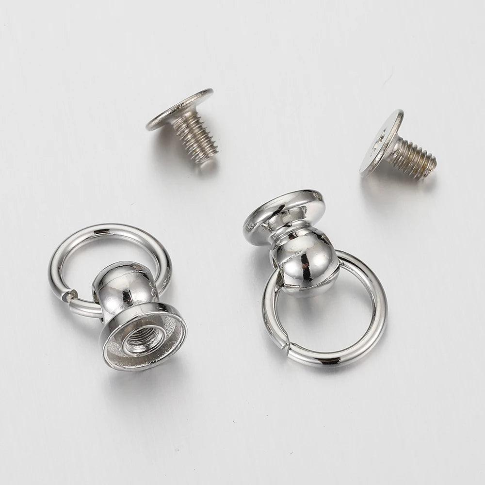 20set Metal Ball Post with O Ring Studs Rivets Nail Screw Back Round Head Spot Spikes Leather Craft Phone Case Decor Accessories