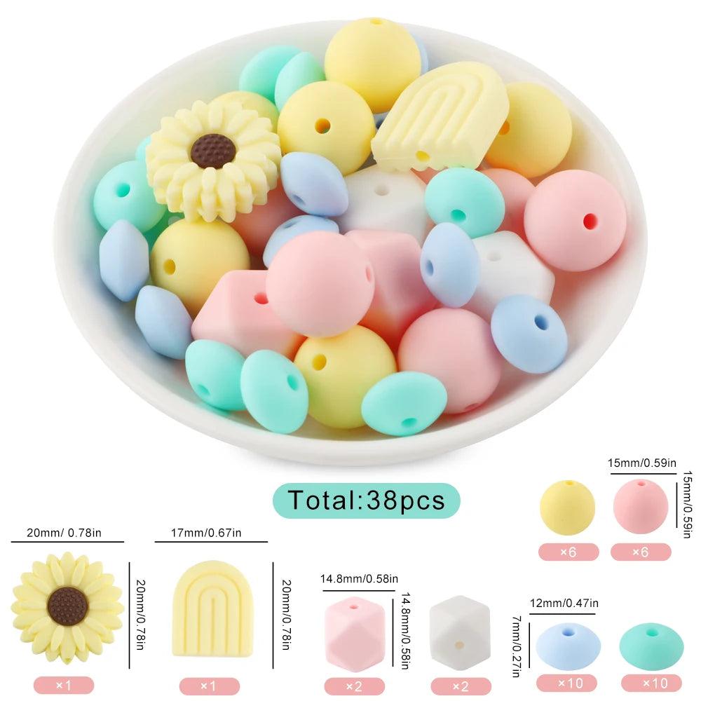 38Pcs/set Loose Silicone Beads Set Silicone Round Bead Hexagon Bead For Bracelet Necklace Jewelry Handmade Accessories