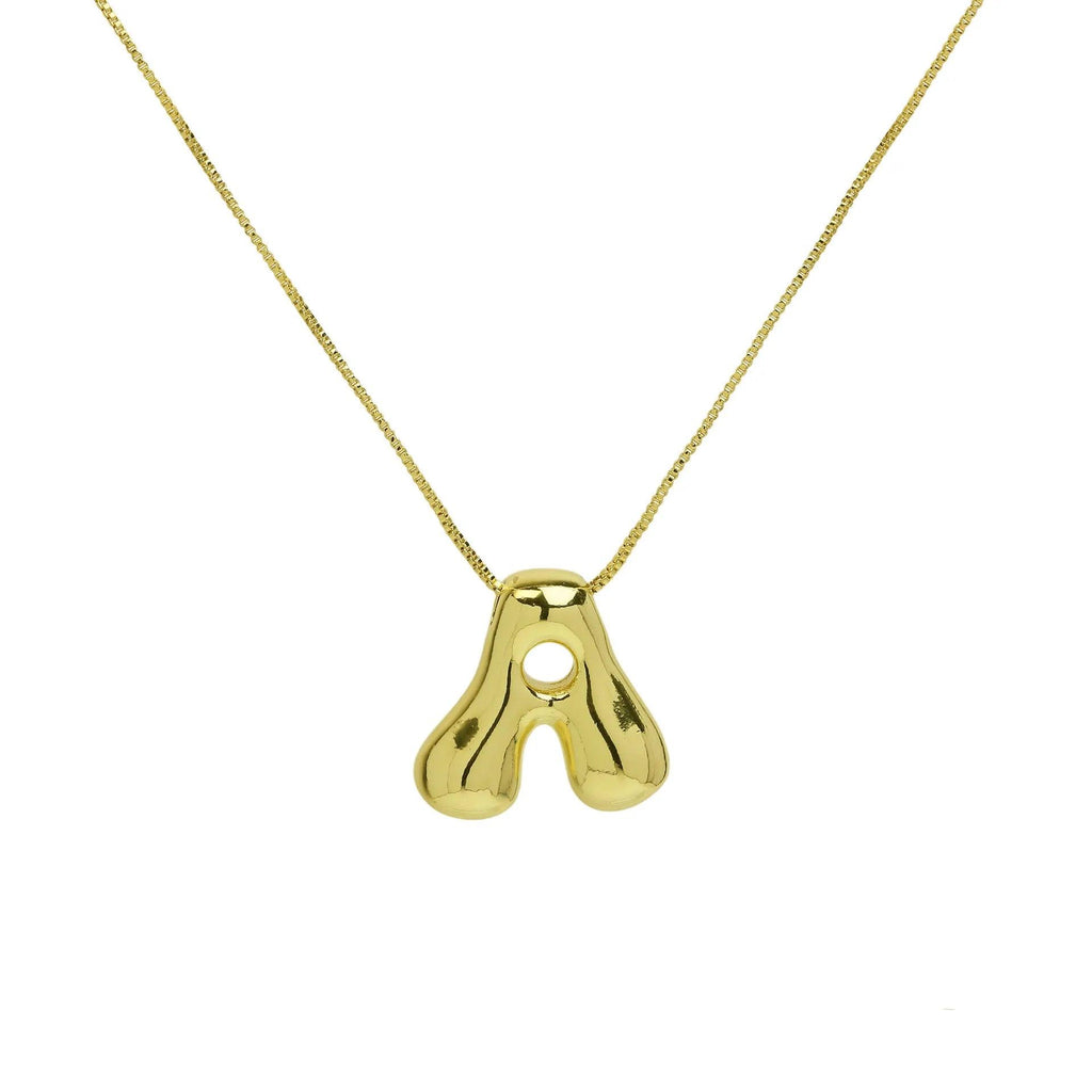 Trendy Gold Plated 18K Chunky Balloon Bubble Initial Letters Pendant Stainless Steel Choker Necklaces for Women Customized Chain