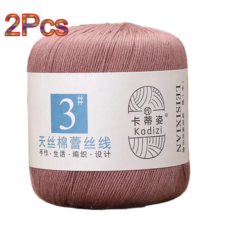 100% Mercerized Cotton Lace Yarn Threads for Crochet and Knitting - 2Pcs Embroidery Craft Set