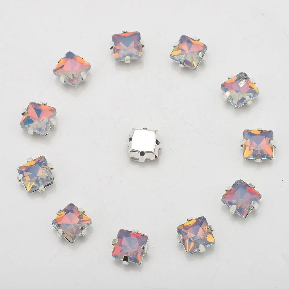 New 8MM 20pcs Square Crystal Buckle Four Hole Claw Drill Edge Hand Sewn Drill DIY Jewelry Accessories, Wedding Dress Materials