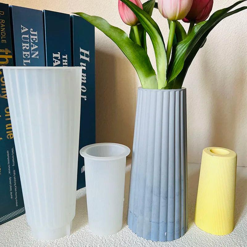Striped Vase Silicone Mold Home Decor Handmade Cement Vase Mold Aroma Stick Container Plaster Mold Flower Arranger Resin Molds