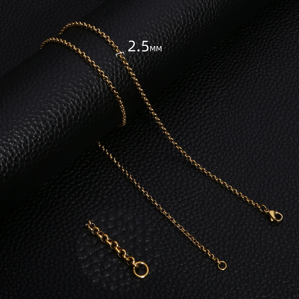 HIYEE Simple Fashion 2-5MM Wide Square BEADS NK Round Chain Necklaces for Men Women Stainless Steel Jewelry 45-70CM Length