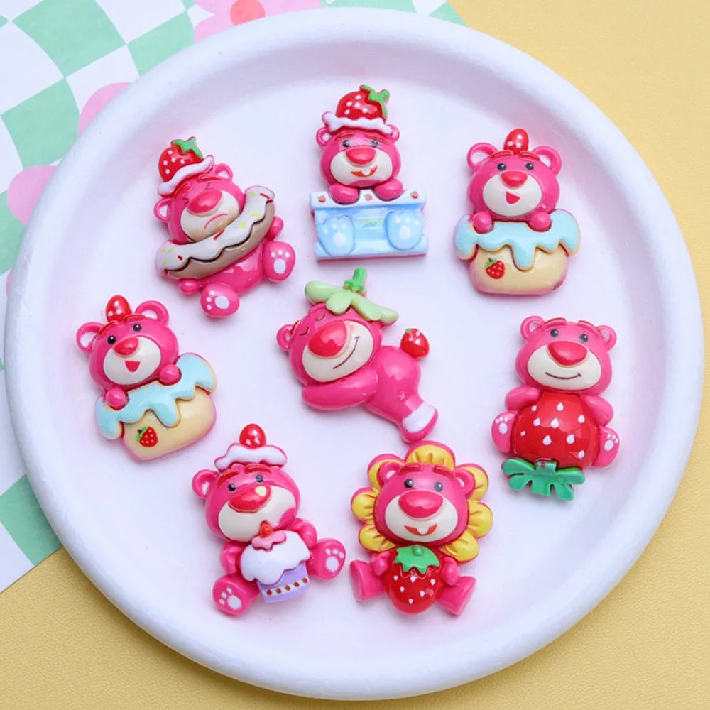 Resin Kawaii Cartoon Flower Strawberry Bear Series Flat back 10PCS Scrapbook DIY Decor Crafts