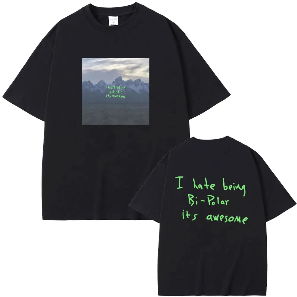 Kanye West Vultures I Hate Being Bipolar Graphic T-Shirt for Men and Women Hip Hop Crewneck Tee