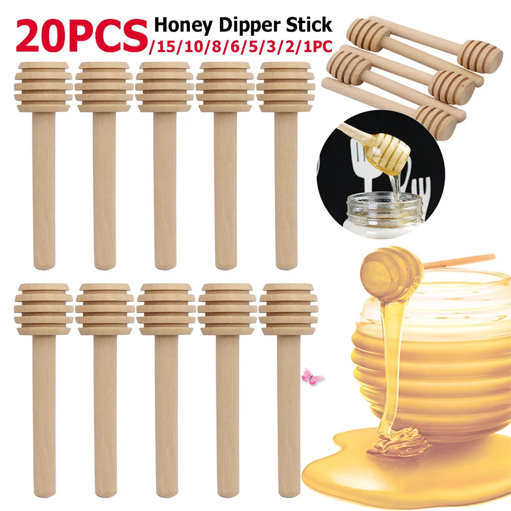 1-20pcs Wooden Honey Dipper Stick Honey Stirrers Long Handle Honey Spoon Dispense Drizzle Honey Wedding Party Favors for Honey