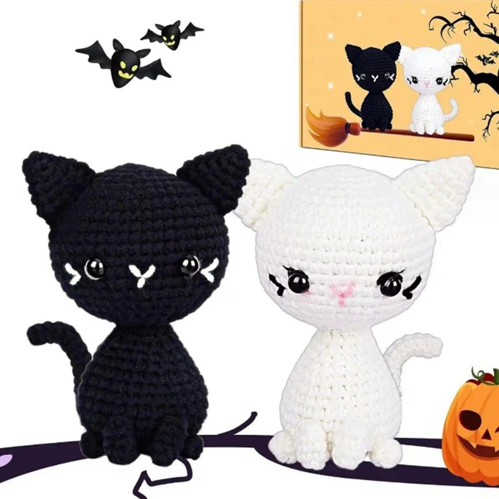 Crochet Kit for Beginners, 2 Pack Halloween Magical Cats, Crochet Starter Kit with Step-by-Step Video Tutorials, Crochet Animal