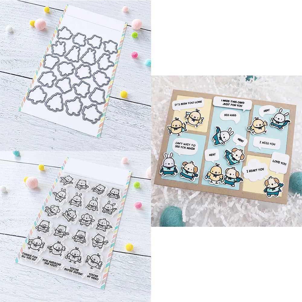 Mini Panda Bunny Koala Animal Outline Metal Cutting Dies Clear Stamps for DIY Easter Day Decor Paper Cards
