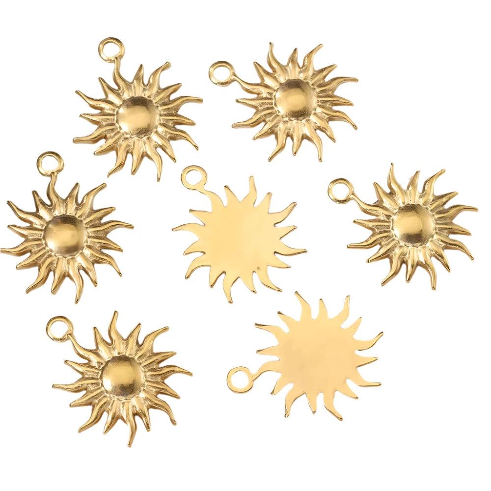 5pcs Stainless Steel Sunburst Sun Pendant Charms for DIY Jewelry Making