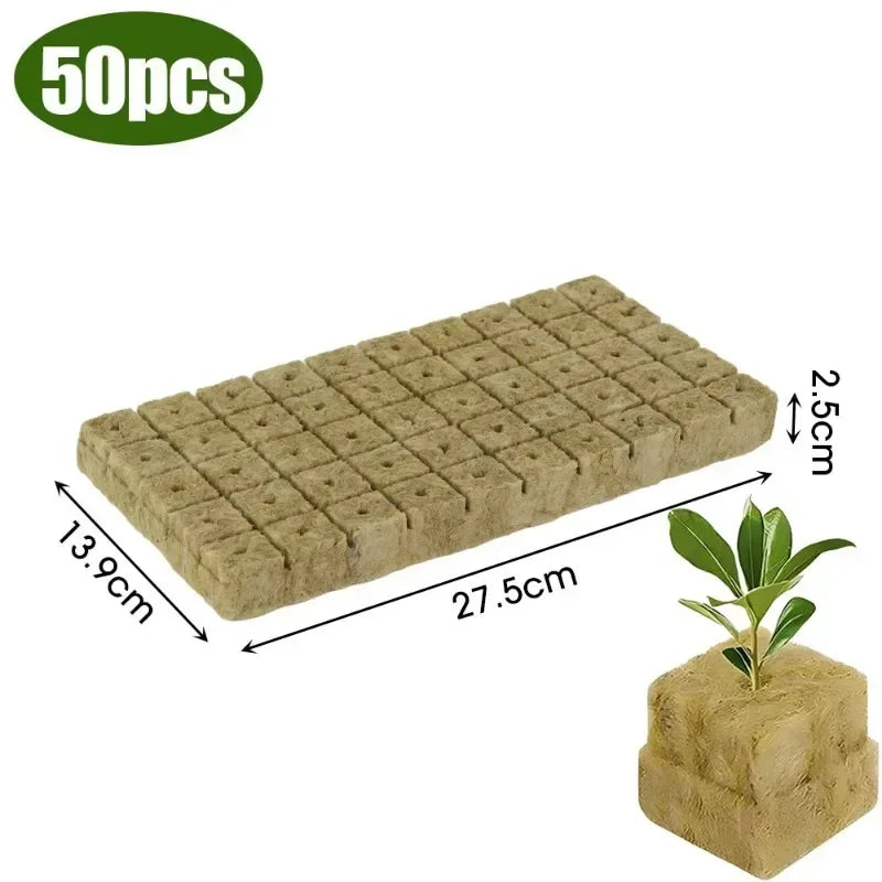 50/300pcs Stonewool Hydroponic Grow Media  Cube Soilless Substrate Seeded Rockwool Plug Seedling Planting Block Garden Supplies