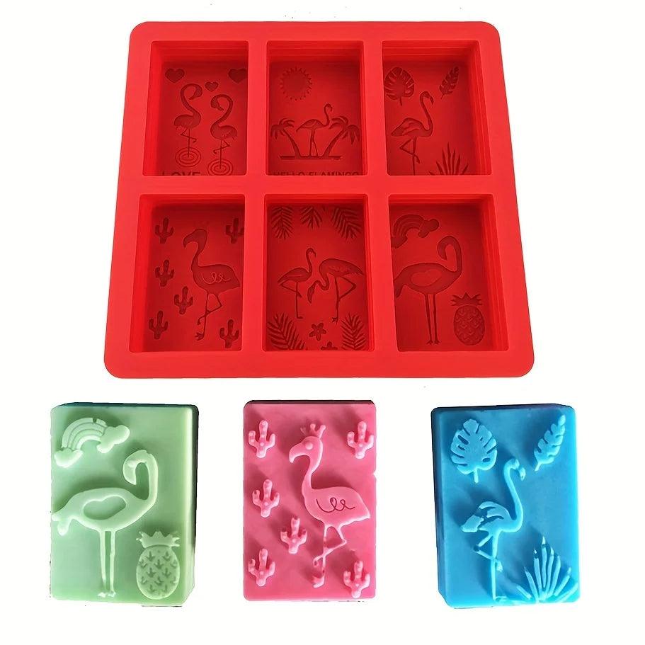 1Piece Embossing Flamingo Soap Making Tool Silicone Rectangle Soap Mold Candy Cake Baking Mould