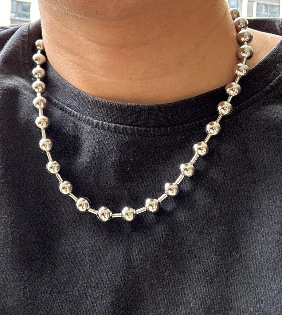 Grunge Y2K Statement Oversized 10mm Ball Chain Choker Necklace Silver Plated Handmade Gothic Unisex Men Women Chunky Jewelry