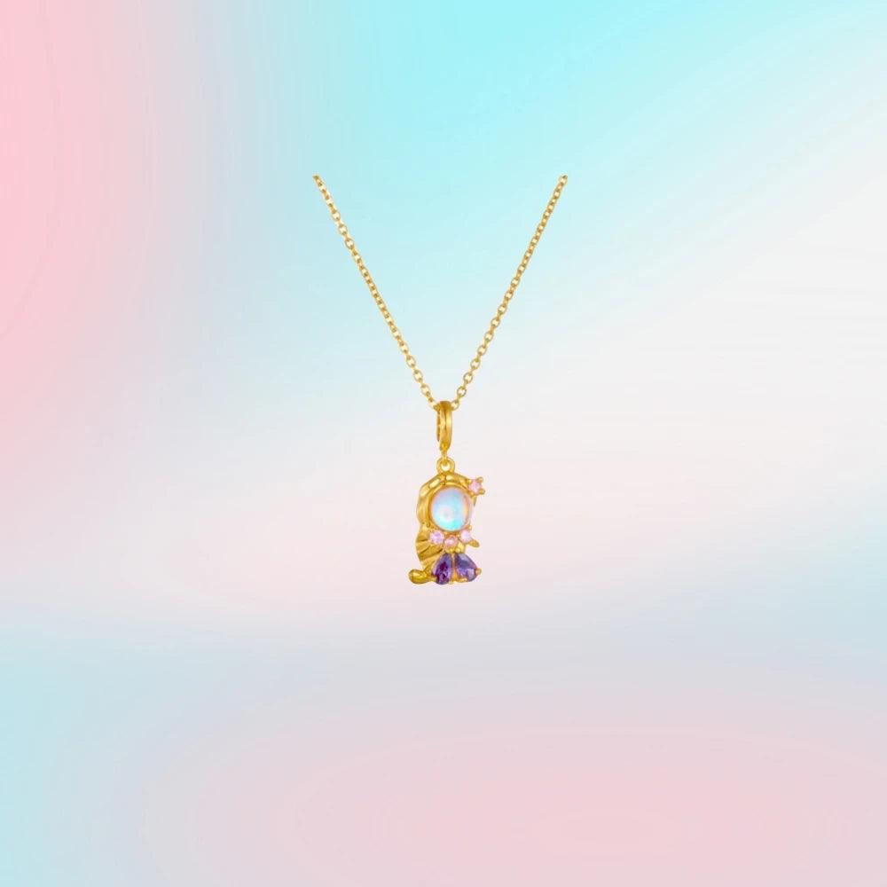 Fashionable Colorful Zircon Fairy Tale Little Princess Necklace Gold-plated Universal Chain Clavicle Chain Sweet Temperament