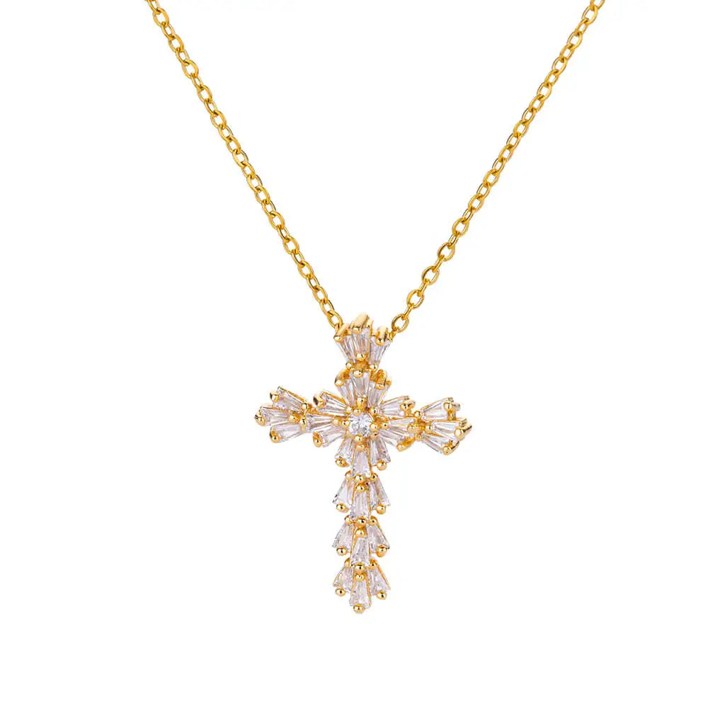 Luxury Zirconia Cross Pendant Necklace for Women Zircon Crystal Stainless Steel Chain Charm New Trend Aesthetic Jewerly collares