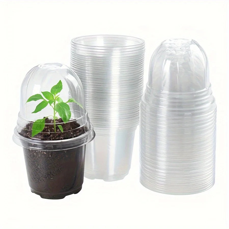 30 Sets Plant Nursery Pots with Humidity Domes, 4 Inch Clear Nursery Pots (30 Pots + 30 Clear Lids), Seed Starter Pots Small Pla