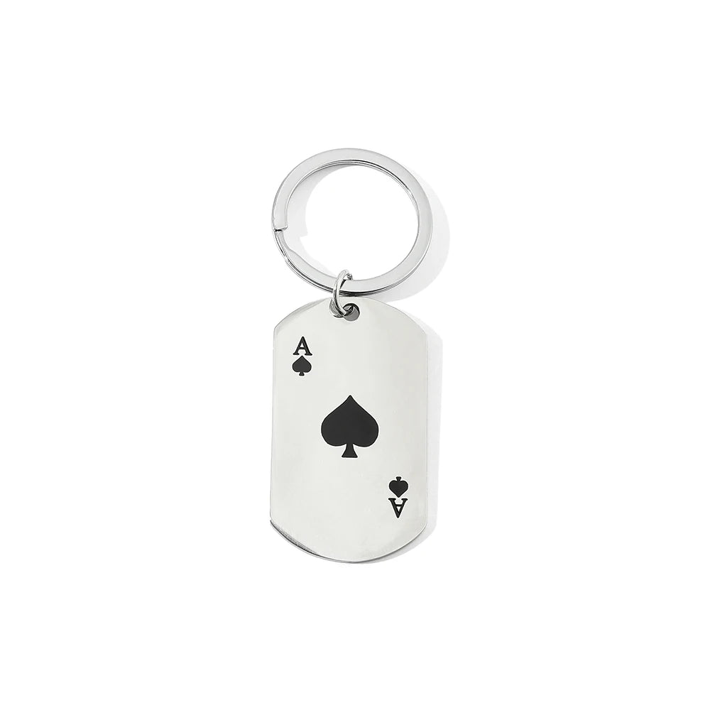 Poker Spade A Pendant Keychain Creative Hip Hop Stainless Steel Keyring for Men Women Car Keys Accessory Jewelry Gift