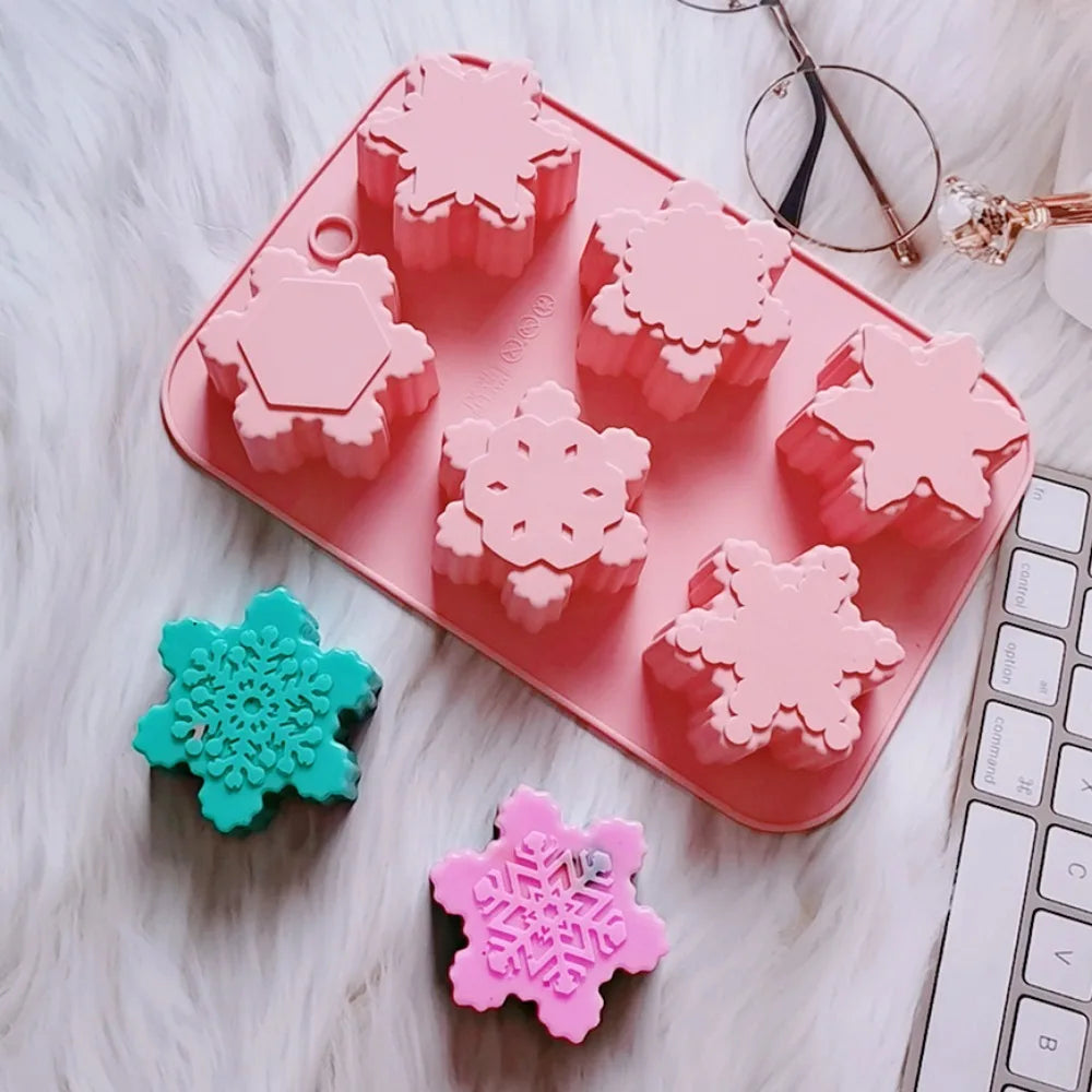 Multi-style Snowflake Soap Making Tool DIY Flower Snow Candle Gypsum Silicone Mold Chocolate Mousse Cake Decor Pudding Ice Mould